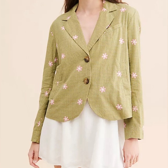 Free people We The Free cali printed Olive Pink Floral Pattern blazer XL